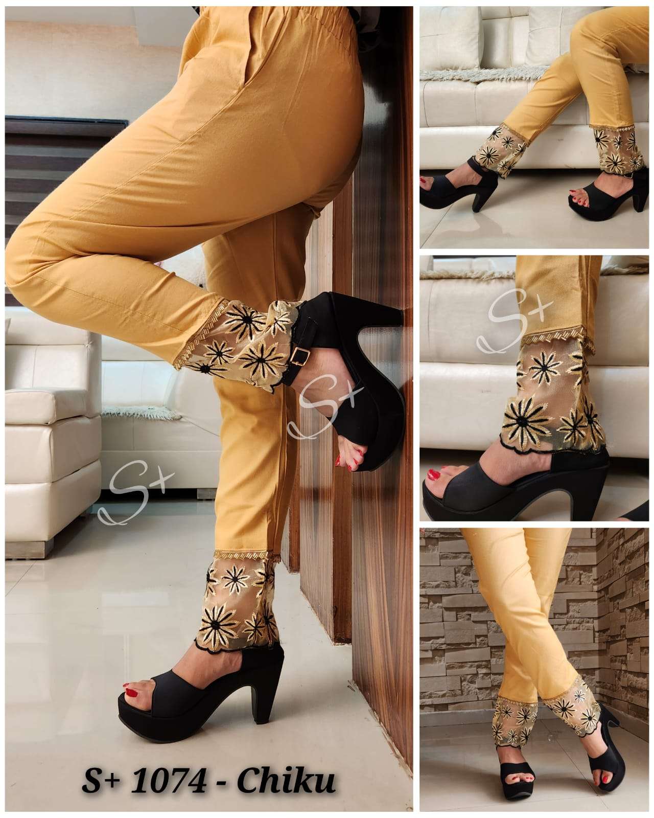 S+1074 -  FANCY & DESIGNER COTTON LYCRA STRETCHABLE PANT WITH HANDWORK & EMBROIDERY